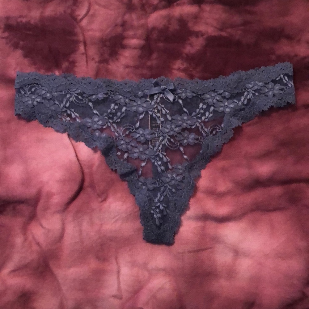 Victoria secret lace thong grey blue